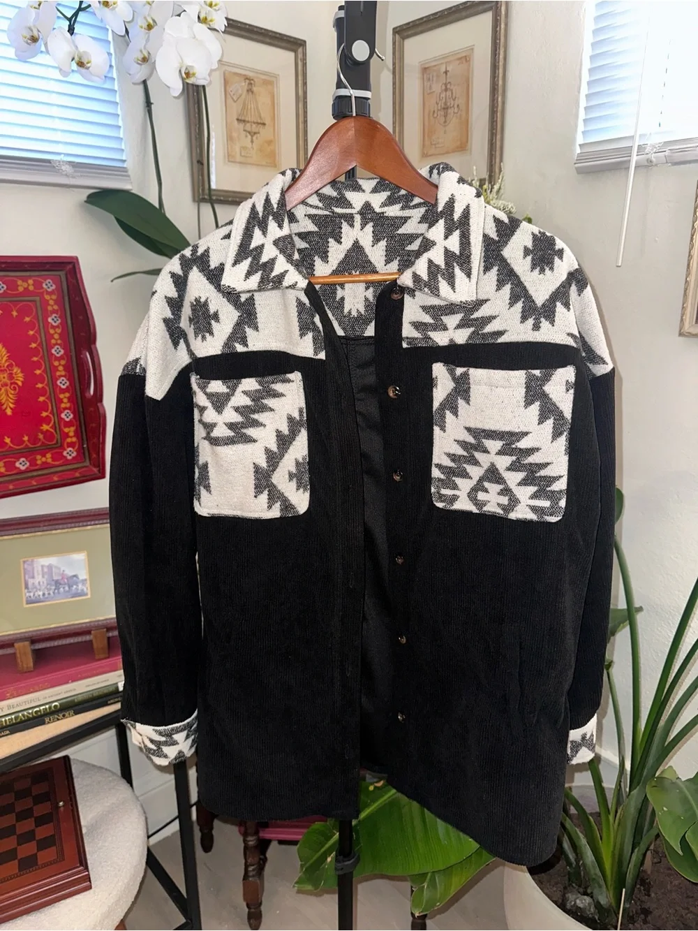 Midnight Bazaar Patchwork Buttoned Corduroy Shacket